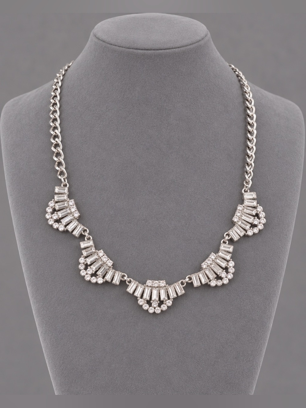 Premier Designs Lexi Rhinestone Baguette Fan Necklace NWOT 16"-19" #729